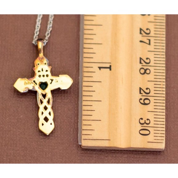 Vintage Sterling Silver Religious Cross Gold Tone Necklace 18 inch - U15 - Picture 5 of 5